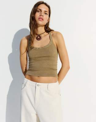 Top dos nu à aillets - Kaki-Vert S