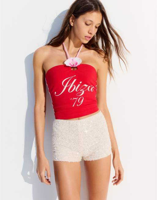 Bershka - Top dos nu à imprimé fleurs - Rouge, 4 de 4