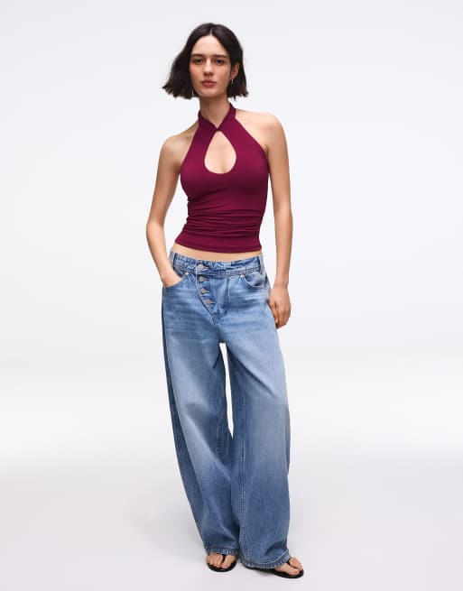 Bershka - Top dos nu avec encolure style qipao - Rouge, 2 de 4