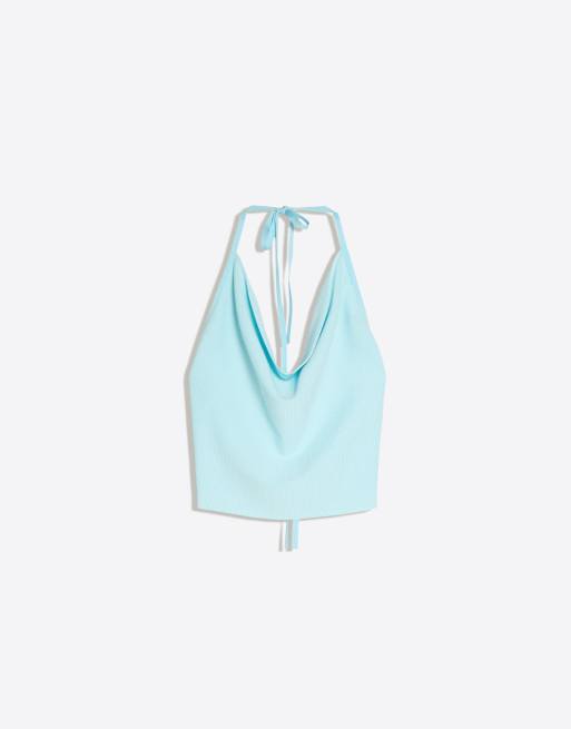 Bershka top dos nu drapé bleu clair, 5 de 5