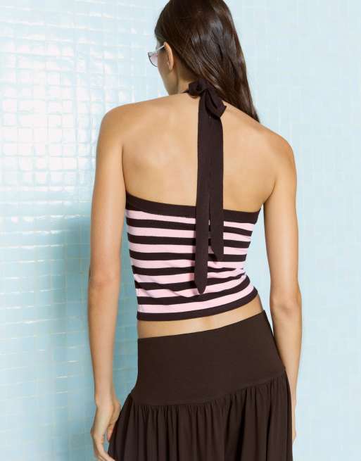 Bershka - Top dos nu en maille - Rose, 2 de 4