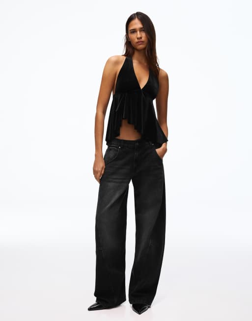 Bershka top dos nu en velours noir, 4 de 5