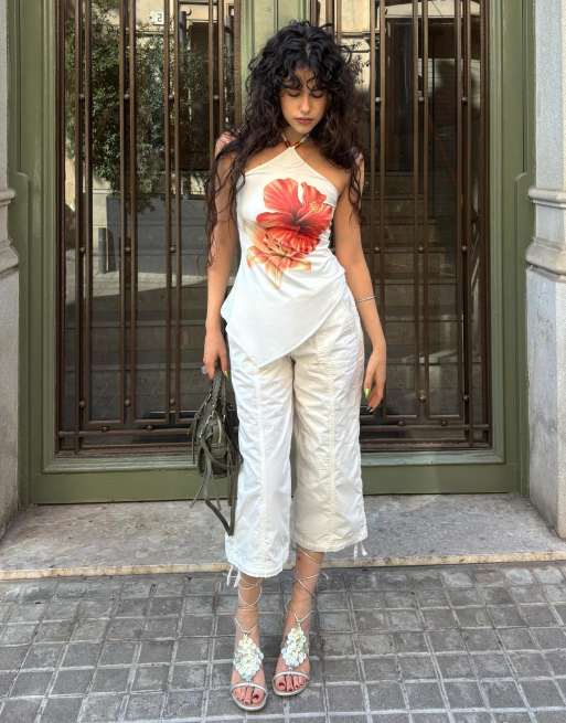 Bershka - Top dos nu imprimé - Blanc, 2 de 5
