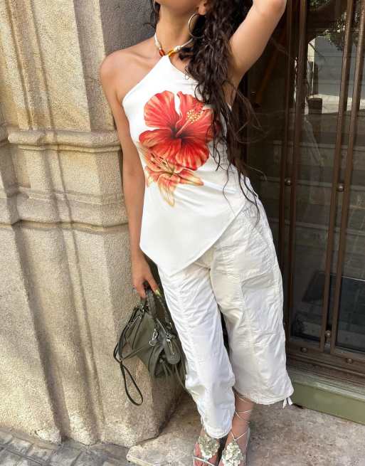 Bershka - Top dos nu imprimé - Blanc, 3 de 5