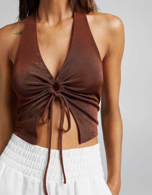 Bershka - Top dos nu noué - Marron