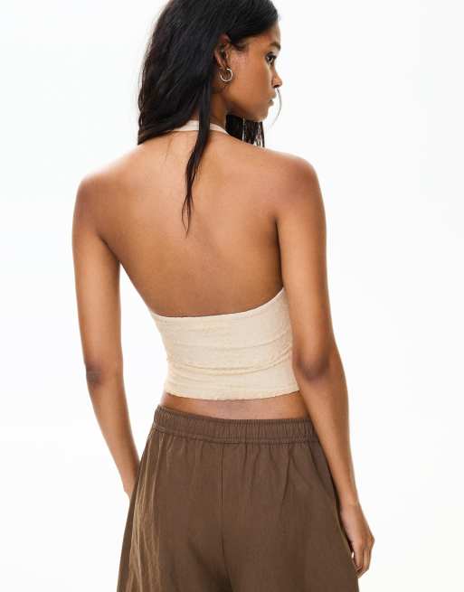 Bershka - Top dos nu style corset en dentelle - Écru, 3 de 5
