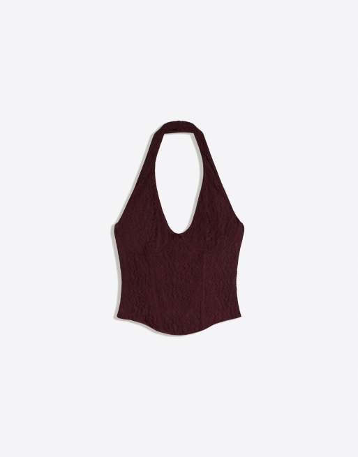 Bershka - Top dos nu style corset en dentelle - Noir, 5 de 5