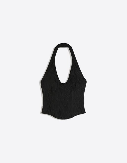 Bershka - Top dos nu style corset en dentelle - Noir, 5 de 5