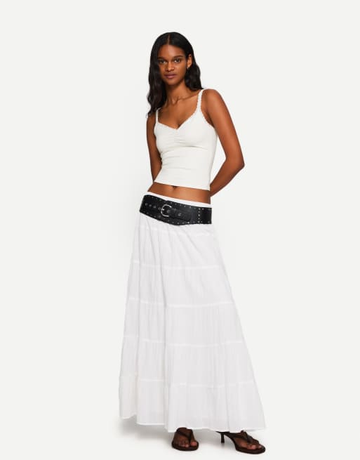 Bershka - Top en dentelle à bretelles - Blanc