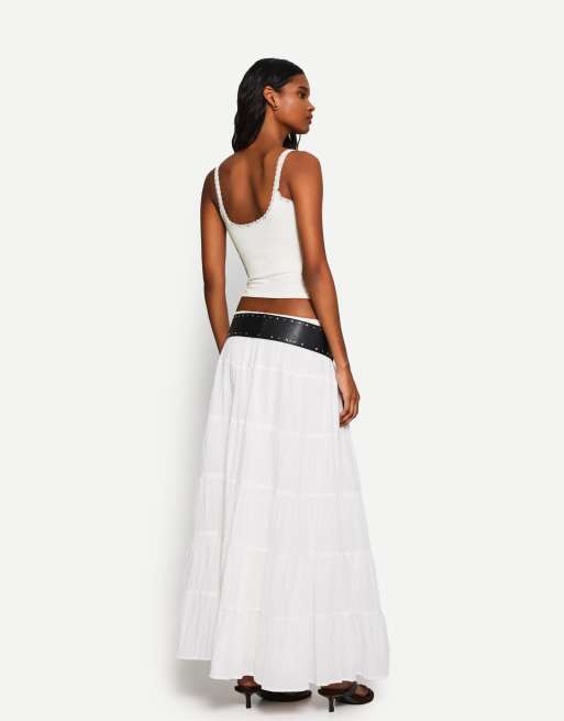 Bershka - Top en dentelle à bretelles - Blanc
