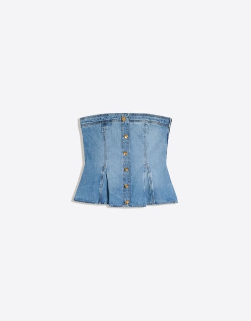 Bershka top en jean à basque bleu moyen, 5 de 5