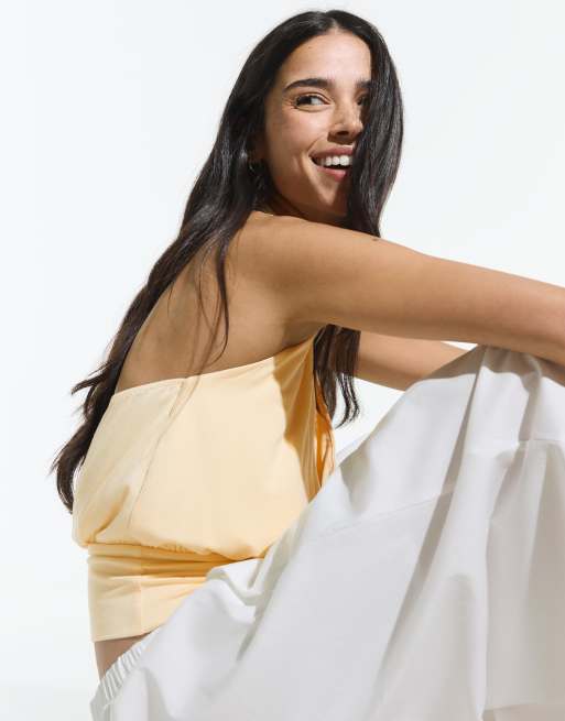 Bershka - Top giallo arricciato con fascia incrociata, 2 di 4
