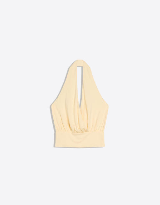 Bershka - Top giallo arricciato con fascia incrociata, 3 di 4