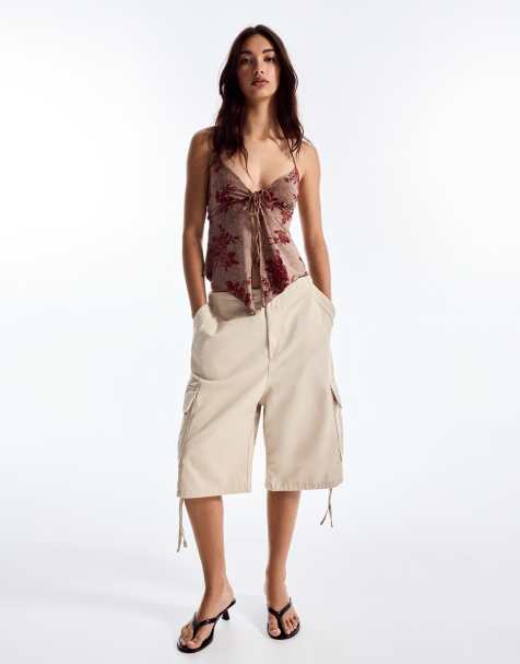Bershka top halter stampato marrone - view 1