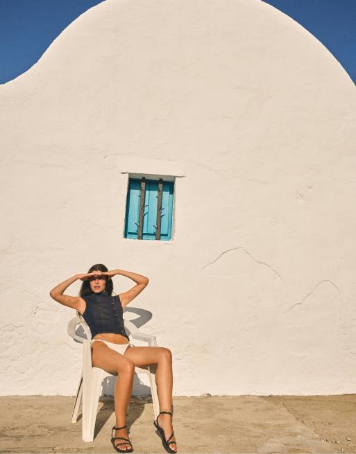 Bershka top in denim blu con bottoni incrociati, 2 di 5