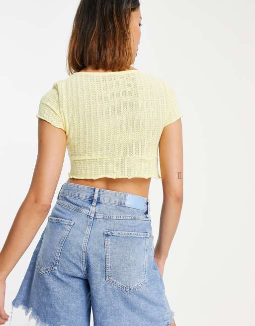 Bershka - Top in maglia giallo allacciato sul davanti, 4 di 4
