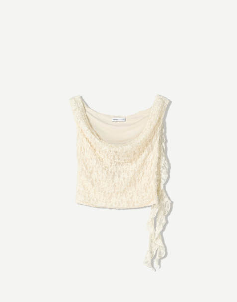 Bershka - Top in pizzo bianco con volant - view 1