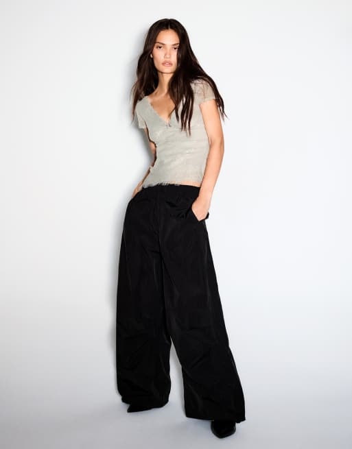 Bershka top in pizzo e paillettes grigio slavato, 2 di 5