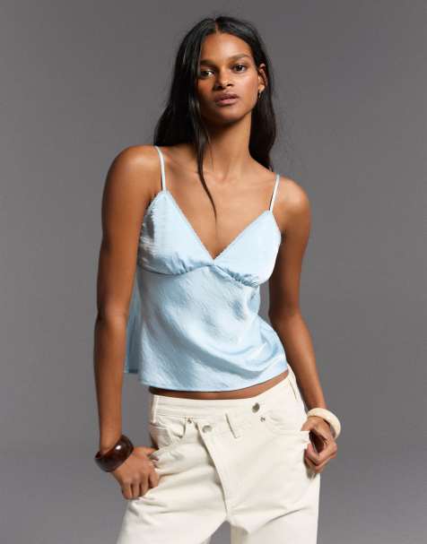 Bershka - Top in rasatello giallo chiaro con finiture in pizzo - view 1