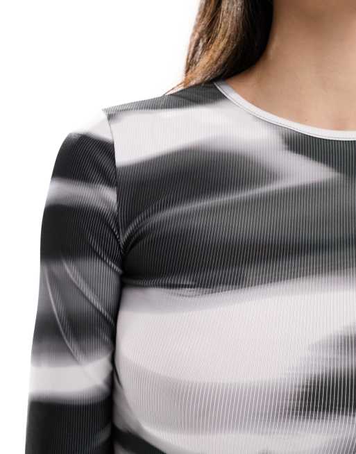 Bershka - Top manches longues en tulle à imprimé ville - Gris, 3 de 4