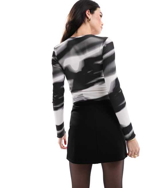 Bershka - Top manches longues en tulle à imprimé ville - Gris, 4 de 4