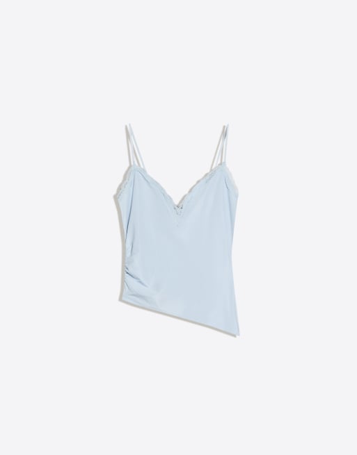 Bershka - Top met bandjes en kanten rand in lichtblauw, 2 van 4