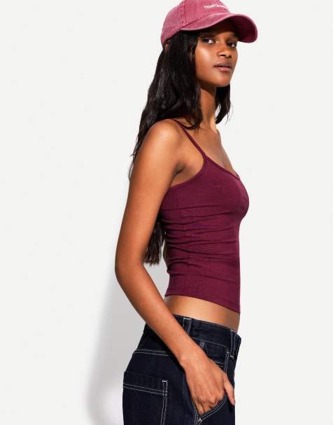 Bershka - Top met bandjes in bordeauxrood - view 1