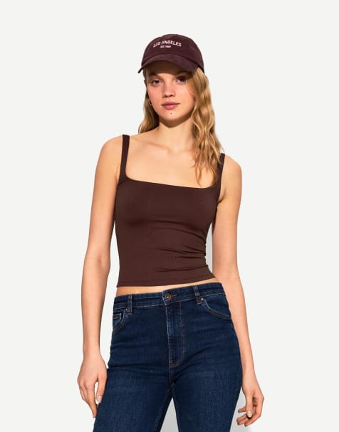 Bershka - Top met bandjes in bruin - view 1