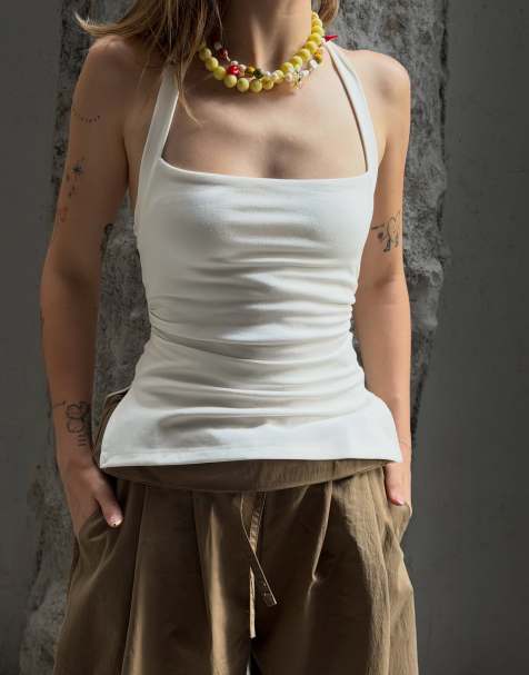Bershka - Top met halternek in wit - view 1