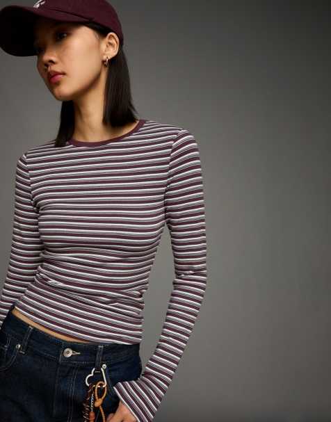 Bershka - Top met lange mouwen in bordeauxrood - view 1