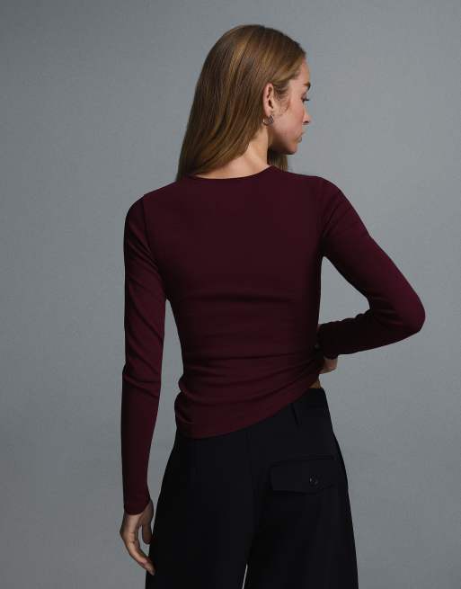 Bershka top met lange mouwen in bordeauxrood, 3 van 6