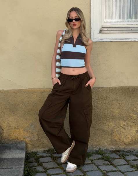 Bershka - Top met polokraag en geknoopte achterkant in denim blauw - view 1