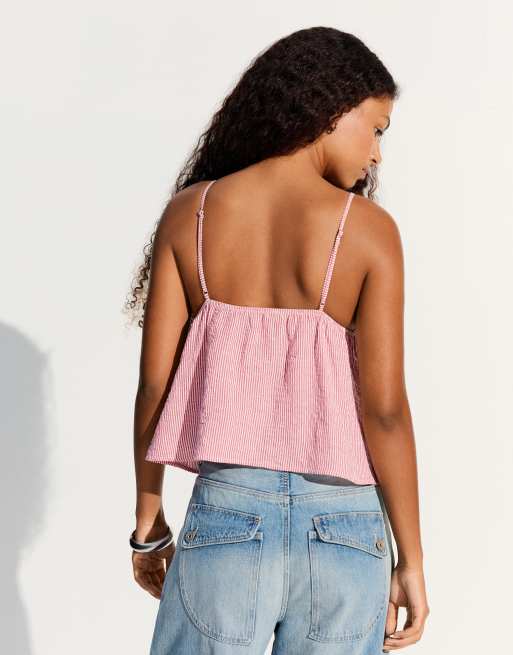 Bershka - Top met ruches en bandjes in rood, 3 van 5