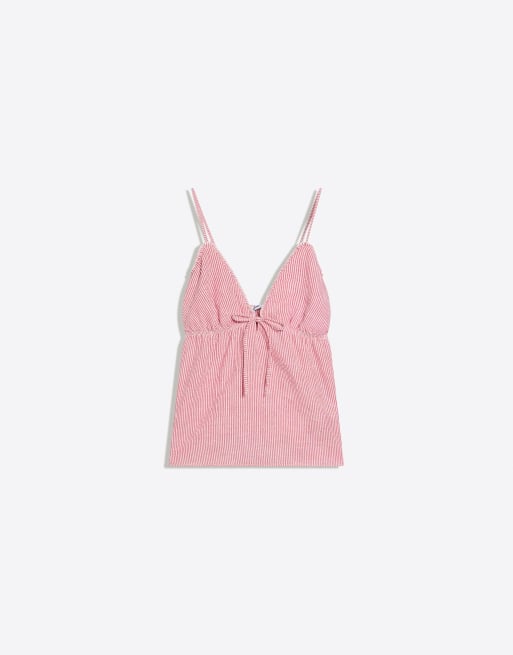 Bershka - Top met ruches en bandjes in rood, 5 van 5