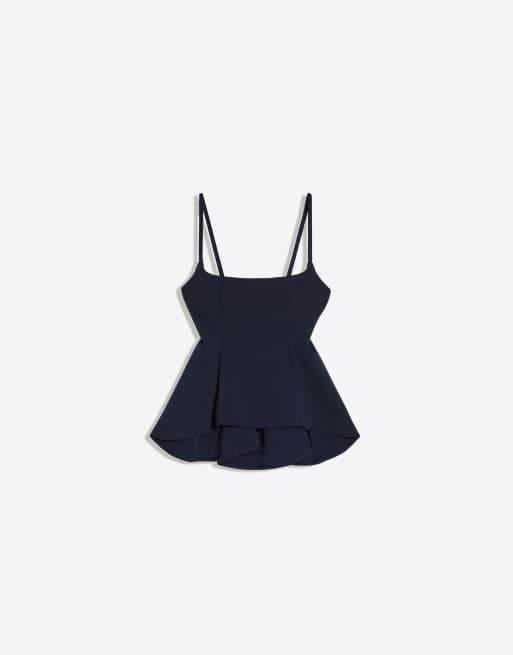 Bershka top met ruches en smalle bandjes in navy, 5 van 5