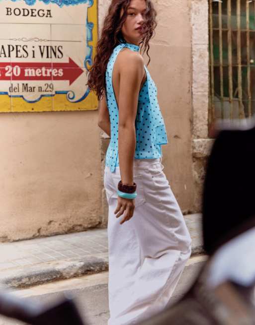 Bershka - Top met sjaalbandjes en stippen in blauw, 3 van 4