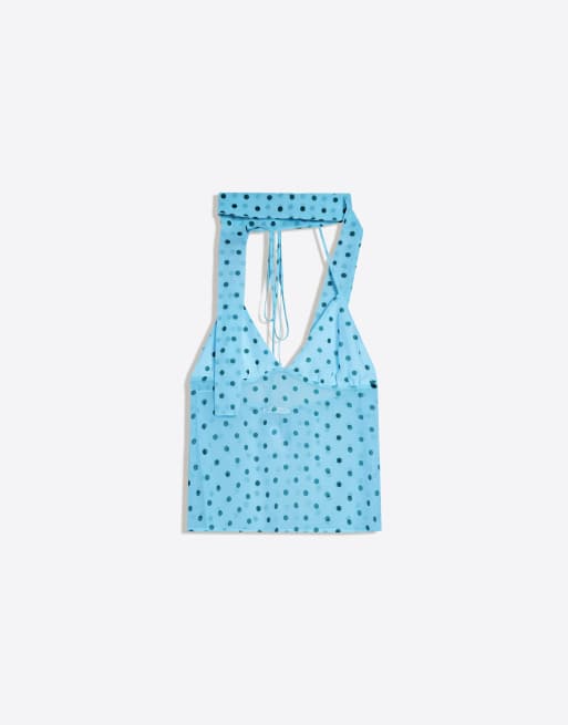 Bershka - Top met sjaalbandjes en stippen in blauw, 4 van 4