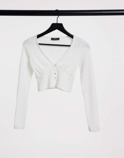 Bershka - Top met wafelstructuur en lange mouwen in ecru