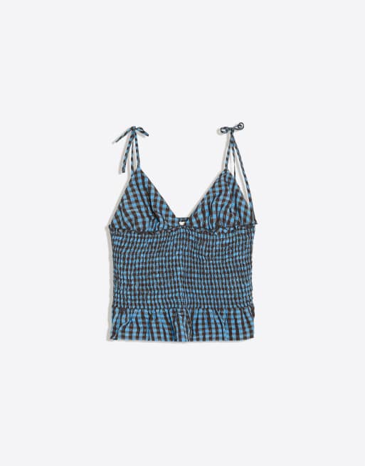 Bershka Top mit Smokdetails und Trägern in Denimblau, 5 von 5