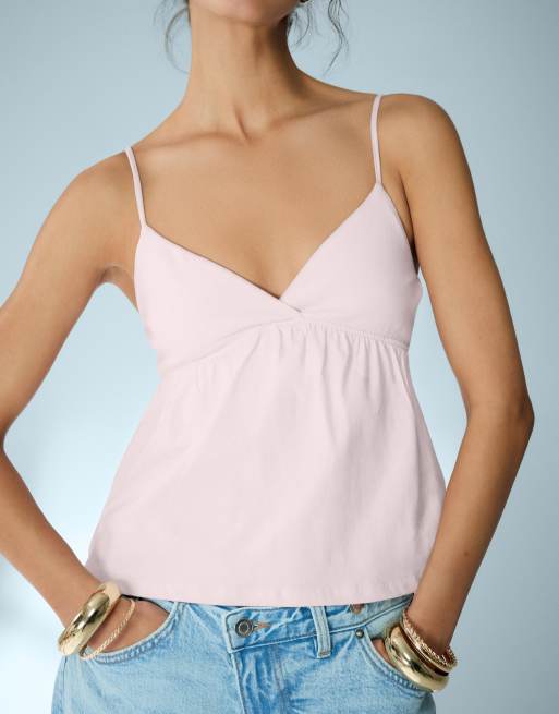 Bershka - Top rosa con spalline sottili e volant, 2 di 6