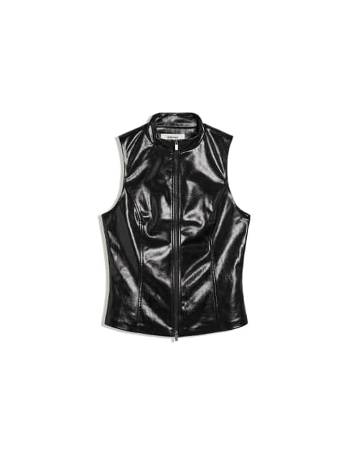 Bershka top sans manches à col montant effet cuir noir, 6 de 6