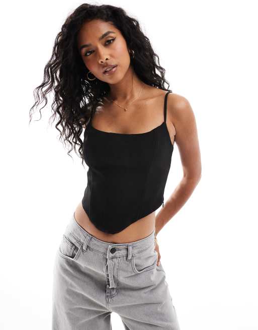 Bershka - Top sartoriale a corsetto con spalline sottili nero