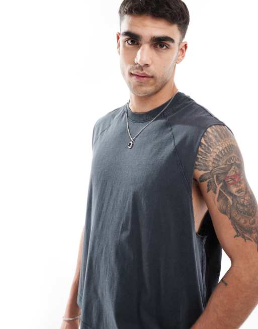 Bershka worker tank in black 