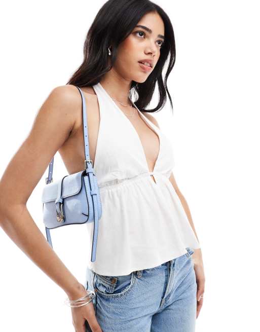 Bershka - Top van kaasdoek met halternek in wit