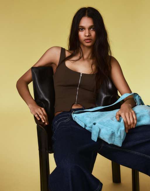 Bershka - Top zippé à bretelles - Marron, 2 de 4