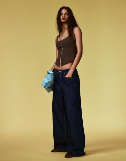 Bershka - Top zippé à bretelles - Marron, 3 de 4