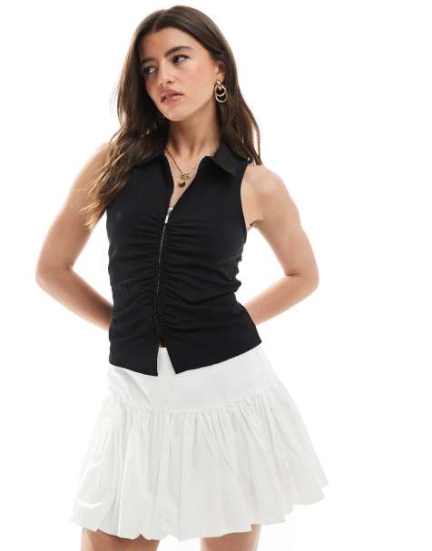 Bershka - Top zippé devant en bengaline - Noir - view 1