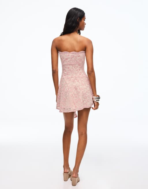 Bershka – Trägerloses Minikleid in Rosa, 3 von 4