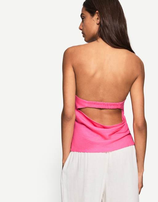 Bershka – Trägerloses Oberteil aus Leinenmix in leuchtendem Pink  , 2 von 4
