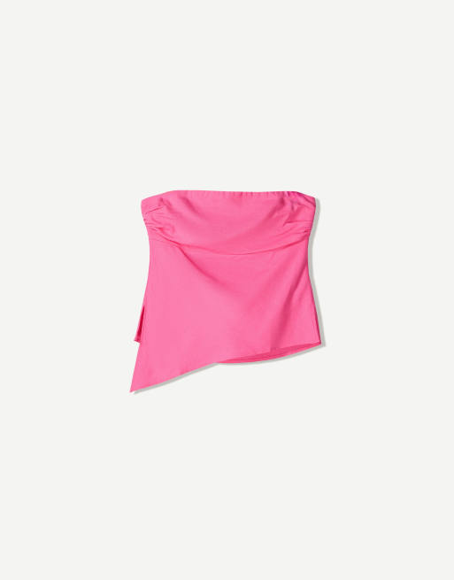 Bershka – Trägerloses Oberteil aus Leinenmix in leuchtendem Pink  , 3 von 4